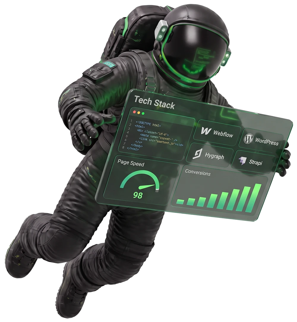 Astronaut holding a tech stack dashboard