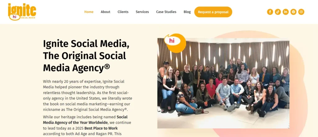 Ignite Social Media Home page