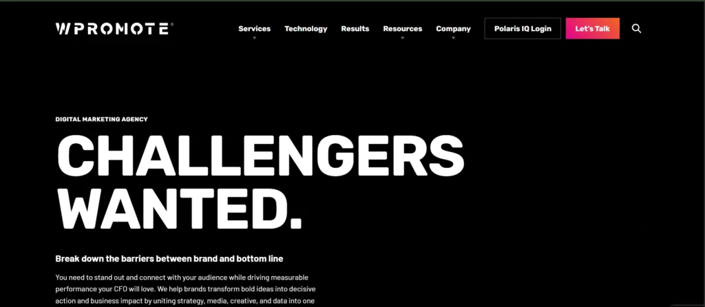 Wpromote homepage showcasing digital marketing and business growth solutions.