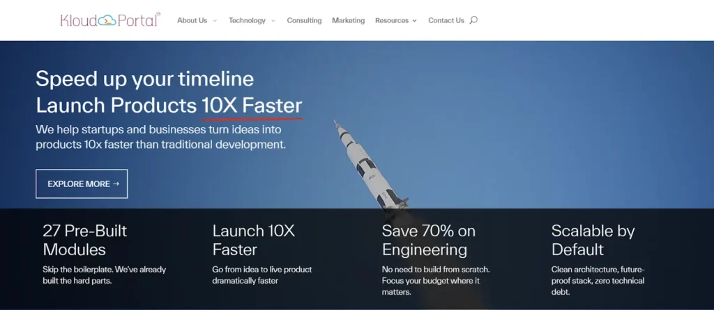 Kloud Portal b2b saas product marketing agency homepage 