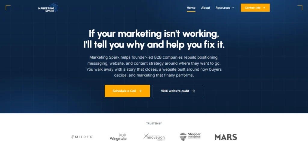 Marketing Spark saas fractional CMO agency homepage