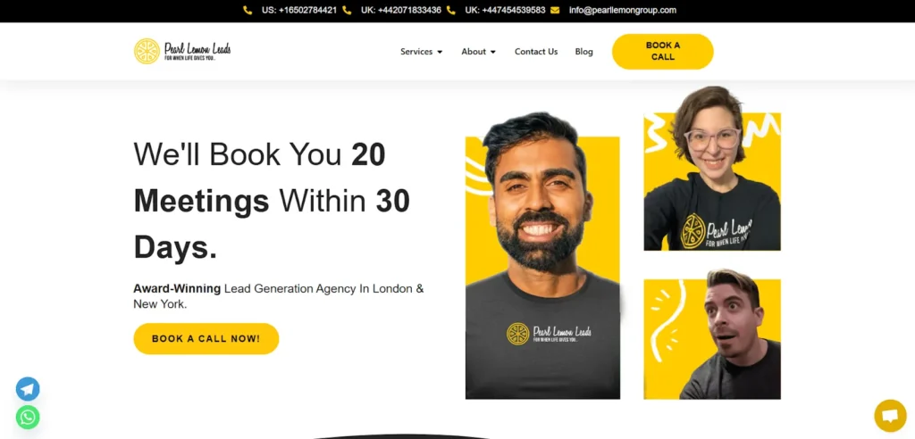 Pearl Lemon Leads cold email agency home page
