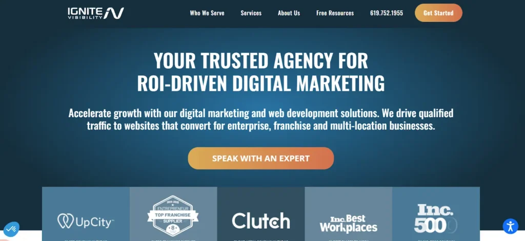 Ignite Visibility performance marketing agency homepage
