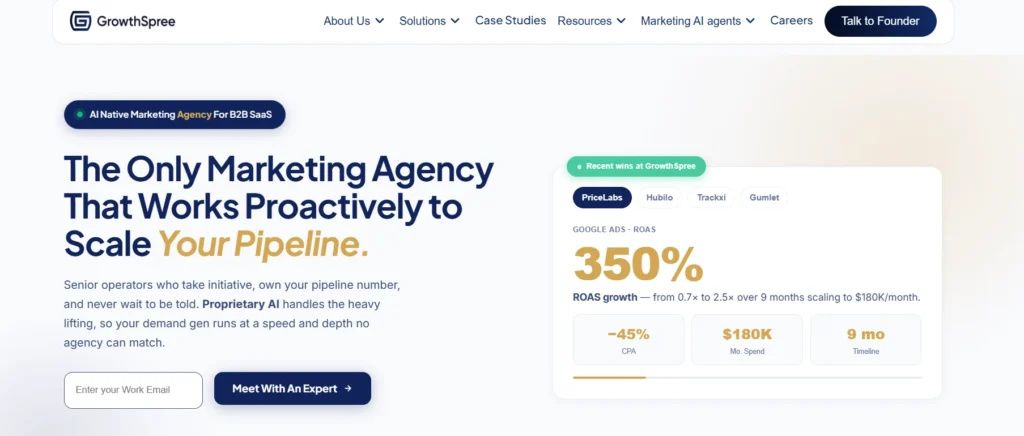 GrowthSpree AI marketing service homepage
