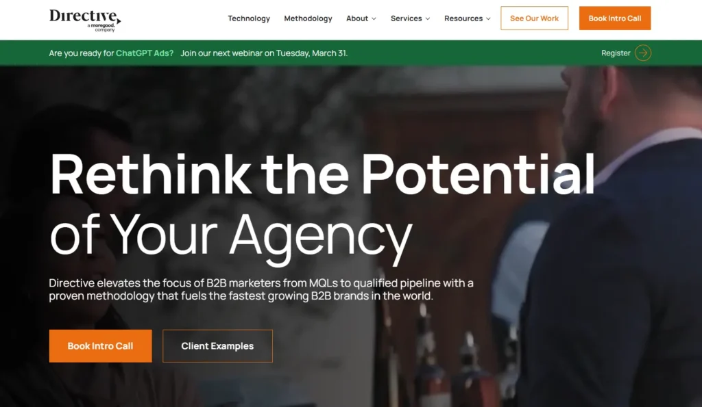 Directive Home Page for B2B Saas Business