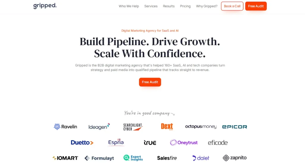 Gripped Home Page for B2B Saas Business