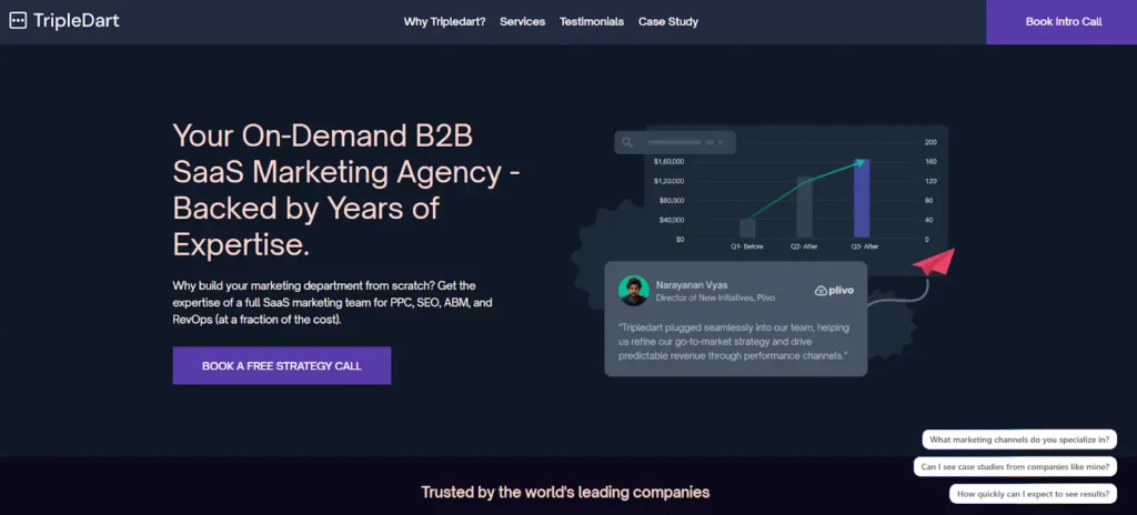 TripleDart Home Page For B2B Saas Business