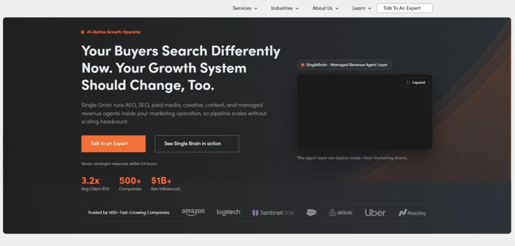 Single Grain B2B SaaS Product Marketing Agencies Home page