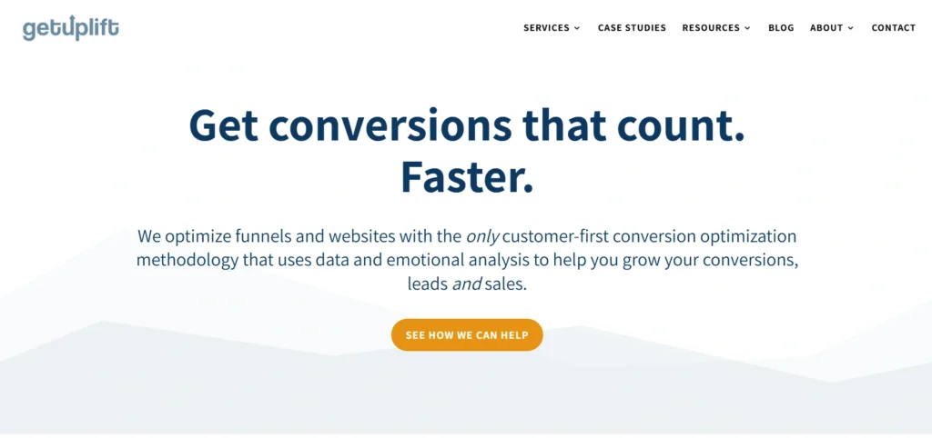 GetUplift homepage promoting customer-first conversion optimization services.
