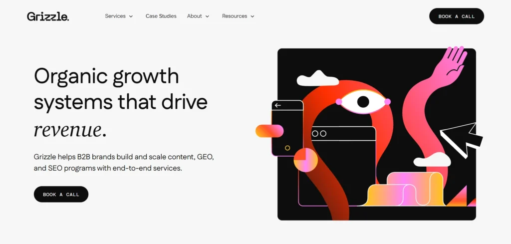 Grizzle homepage showcasing SEO marketing services for B2B SaaS companies