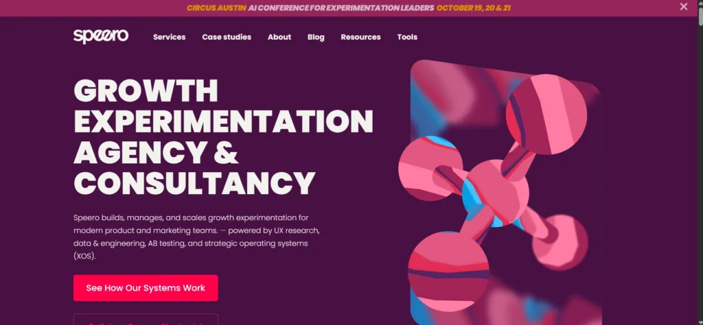 Speero homepage showcasing its growth experimentation and conversion optimization consulting services.  