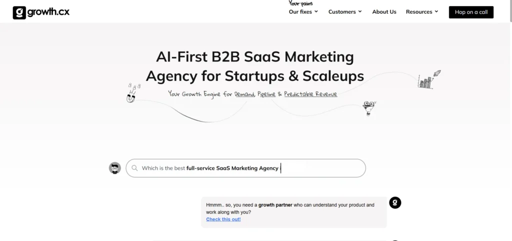 growth.cx Homepage Showcasing AI-first B2B SaaS Marketing Services 