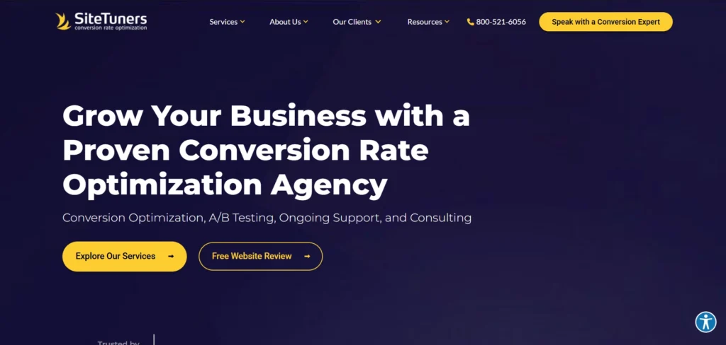 SiteTuners homepage promoting conversion rate optimization services for business growth