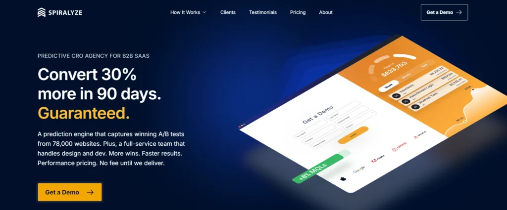 Showing Spiralyze conversion rate optimization agency website home page 
