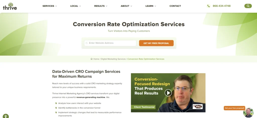 Thrive conversion rate optimisation agency website home page