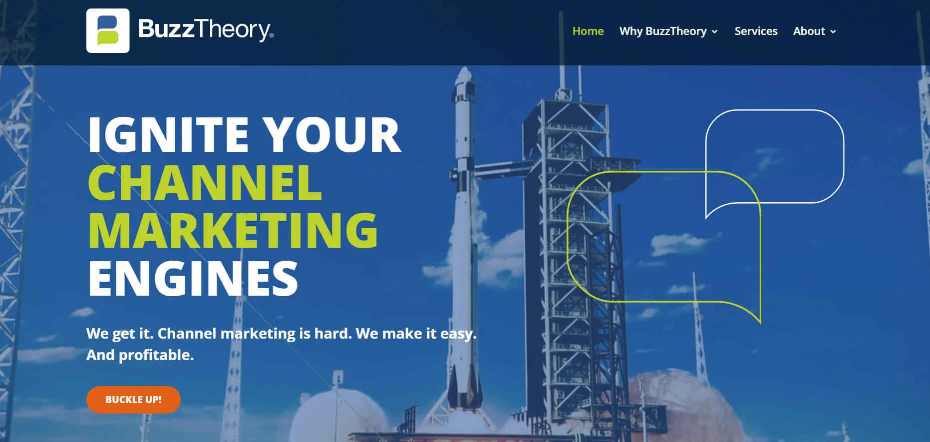 BuzzTheory homepage featuring B2B SaaS marketing and demand generation services.