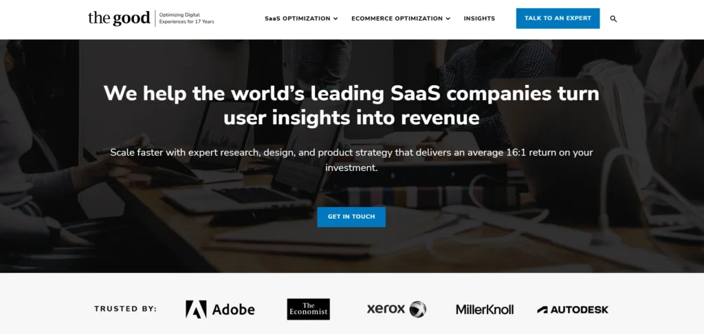 The Good homepage highlighting SaaS conversion optimization and user insight-driven revenue growth