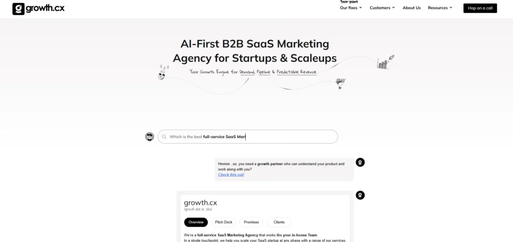growth.cx homepage: AI-First B2B SaaS Marketing Agency for Startups & Scaleups