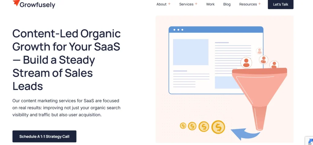 Growfusely saas content marketing agency home page