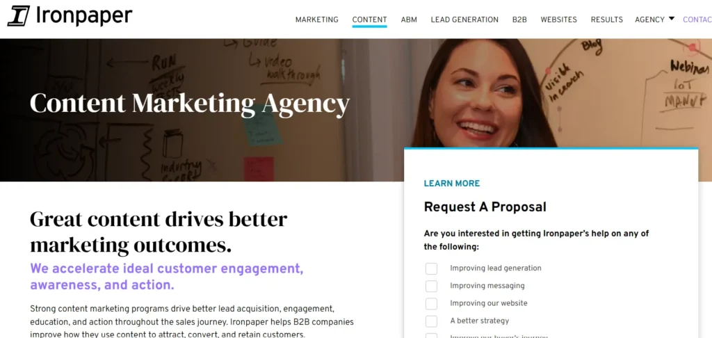 Ironpaper saas content marketing agency home page