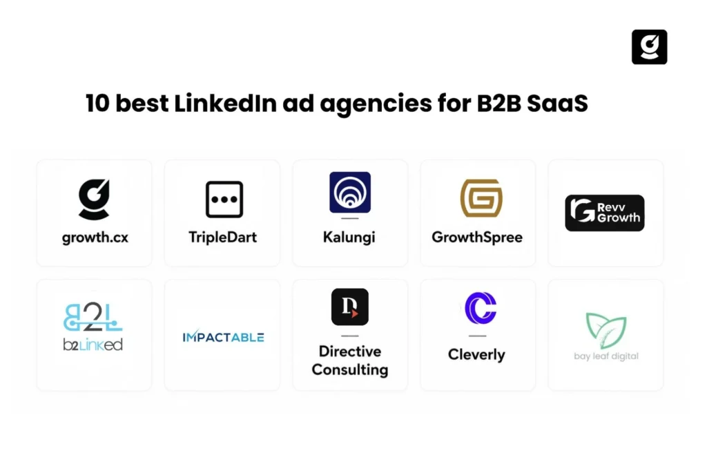 Image featuring top 10 LinkedIn Ads agencies for B2B SaaS marketing agencies 

