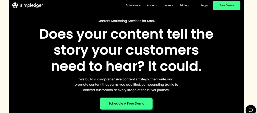 Simple Tiger saas content marketing agency home page