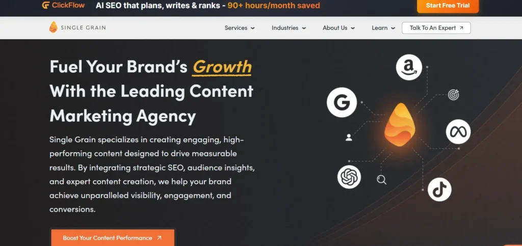Single Grain saas content marketing agency home page