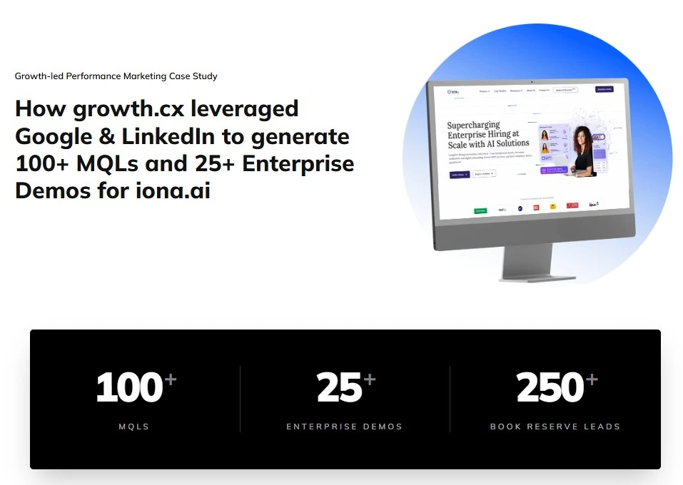 How growth.cx leveraged Google & LinkedIn to generate 100+ MQLs and 25+ Enterprise Demos for iona.ai
