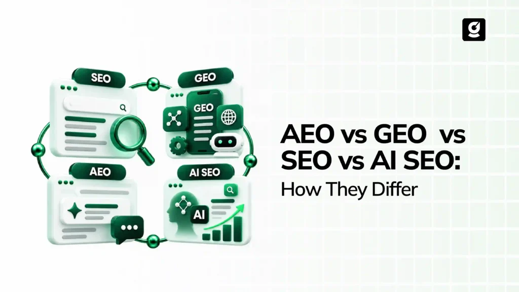 Comparison of AEO, GEO, SEO, and AI SEO for improving search and AI visibility
