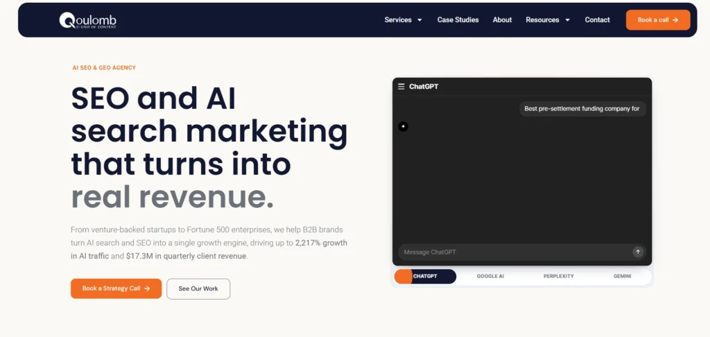 Qoulomb AEO, GEO, and AI SEO services for B2B brands 