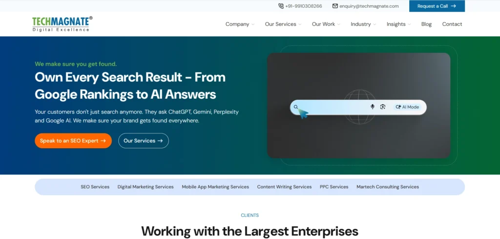Techmagnate AEO and AI search optimization services for enterprises 
